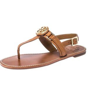 TORY BURCH Everly Brown Leather T-Strap Sandal Size 8.5M